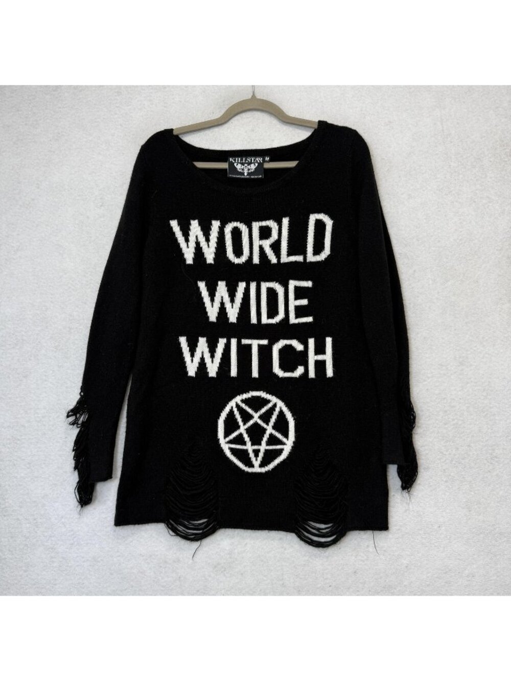 Killstar Sweater Tunic Womens Medium Black World Wide Witch Distressed Knit